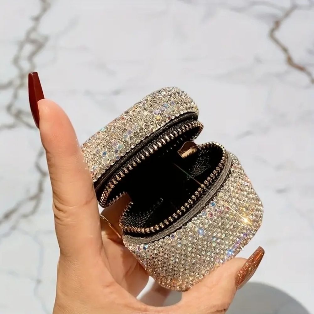 Sparkling Silver Rhinestone Keychain Ear Bud  Holder - Picture 6 of 6